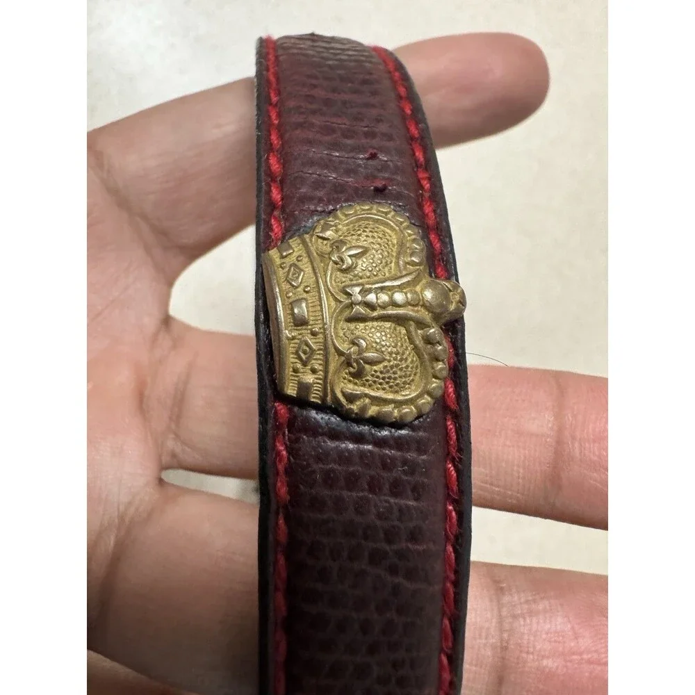 Genuine Hard Embossed Italian Leather VTG Dog Collar 18” with Crowns Accents